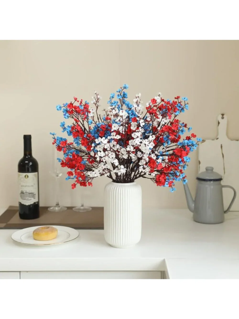10 Pcs Patriotic Artificial Flowers - Red White Blue Silk Baby's Breath for 4th